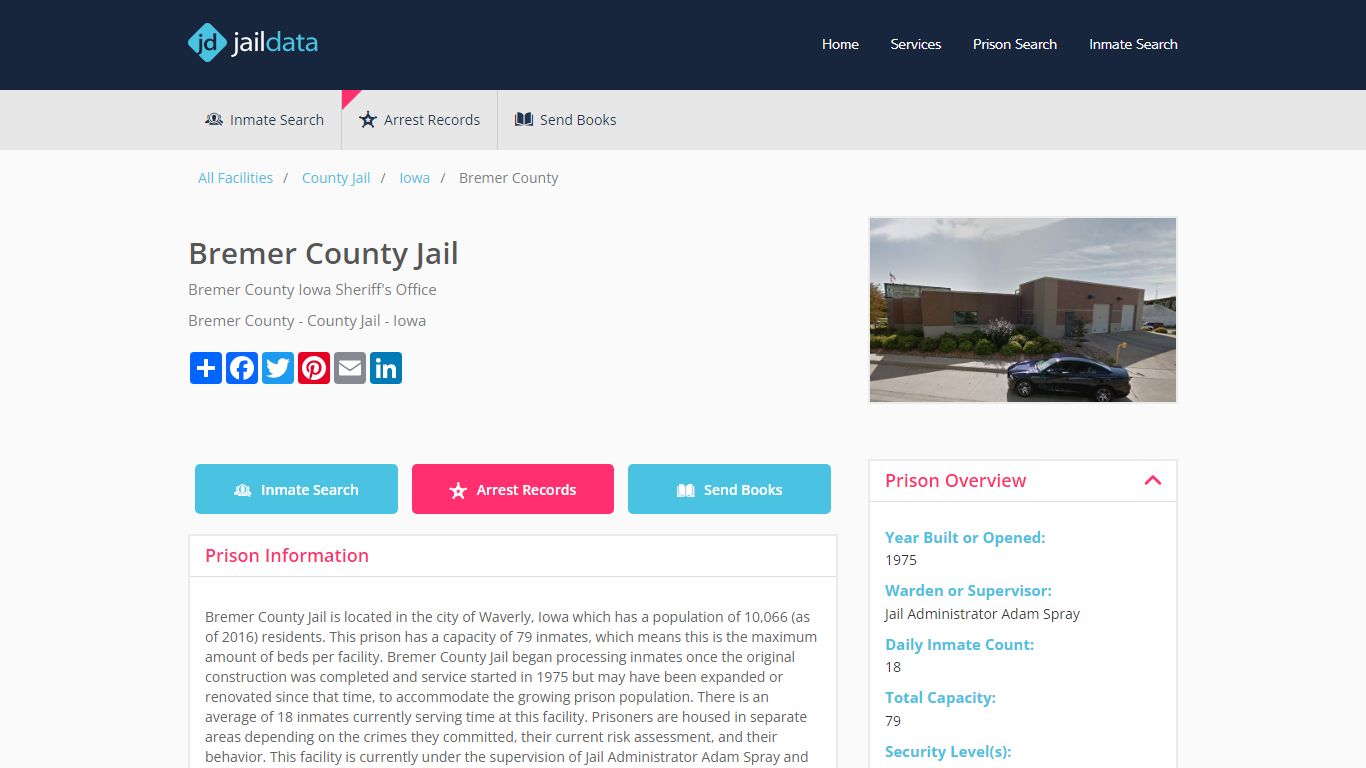 Bremer County Jail Inmate Search and Prisoner Info - Waverly, IA